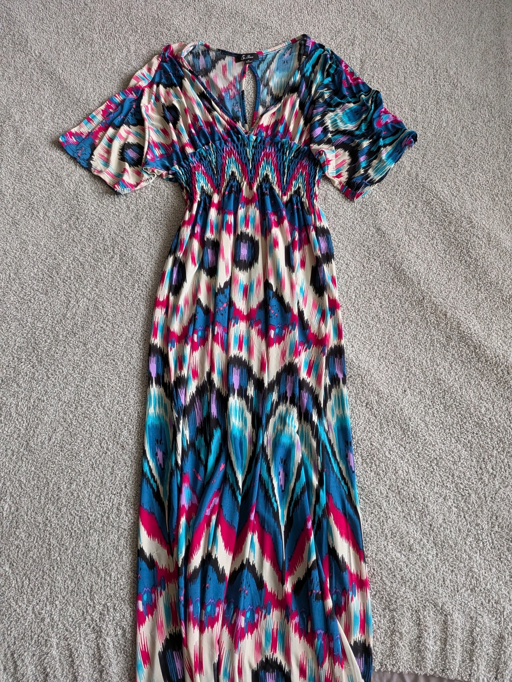 🌼B2G1🌼 5th & Love Teal, Fuchsia & Black Ikat Boho Maxi Dress